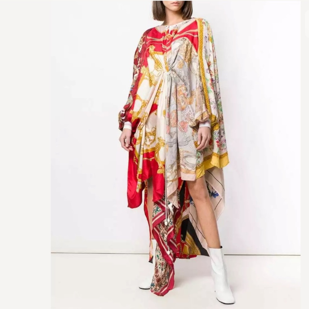 New MARINE SERRE Foulard Scarf Upcycle Drape Dress - Picture 1 of 8